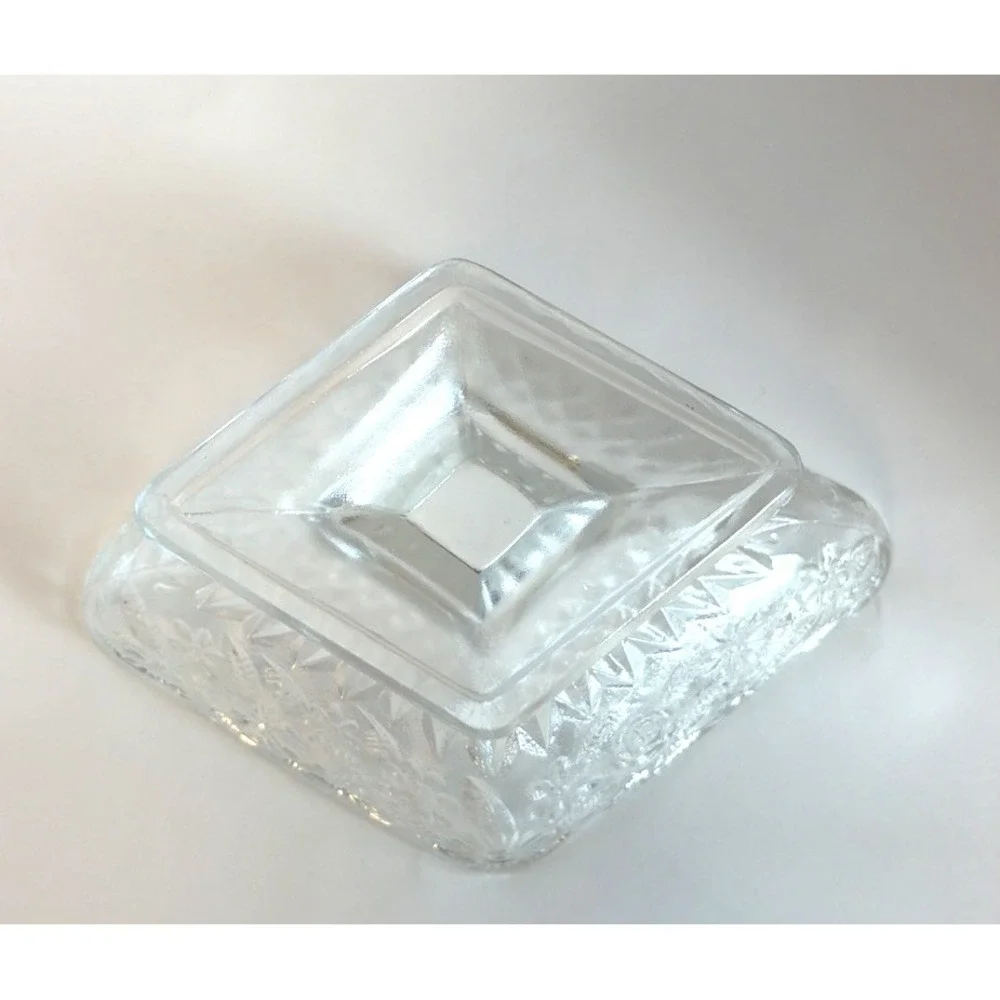 Vintage Indiana Glass Diamond Shape Clear Glass Floral Footed‎ Candy Dish Bowl